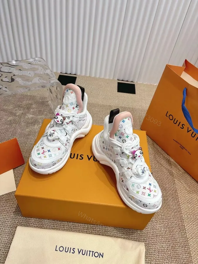 View 1 of LV Women White Leather Multicolor Logo Sneakers