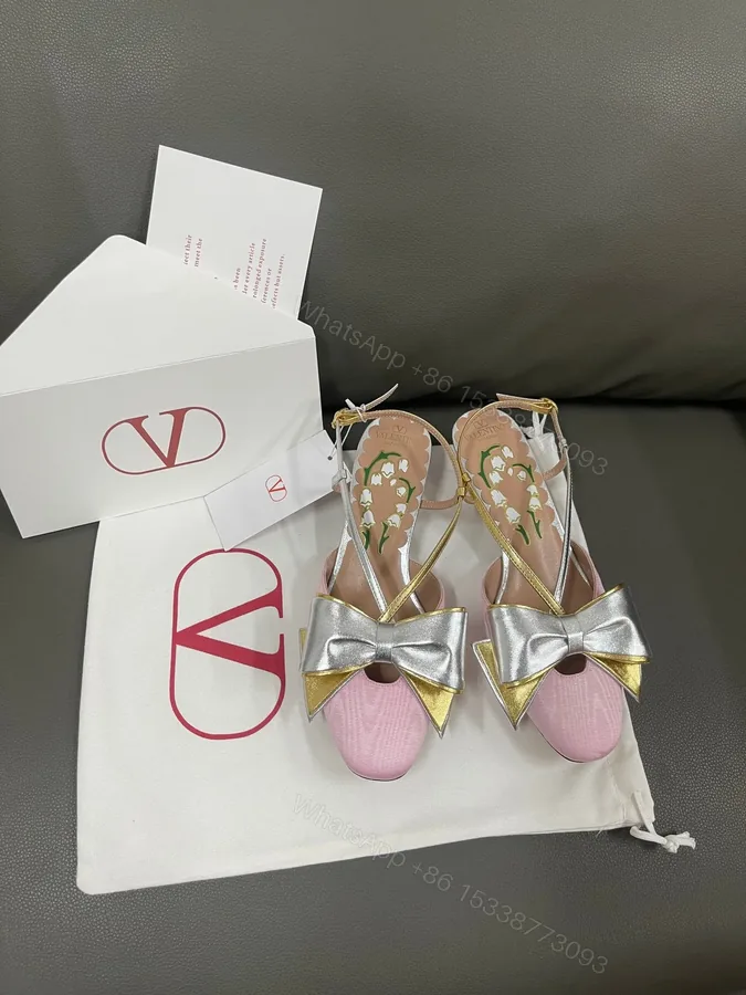 View 1 of Valentino Women Pink And Gold Leather Flats