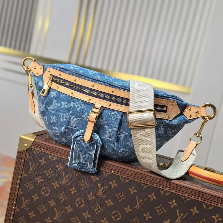 View 1 of LV 25S BUMBAG 38 IN BLUE MONOGRAM DENIM LEATHER TRIM GOLD HARDWARE