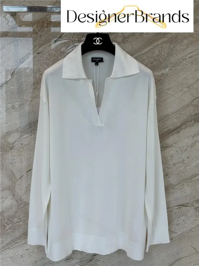View 1 of Chanel White Long-Sleeve Collared Knit Sweater