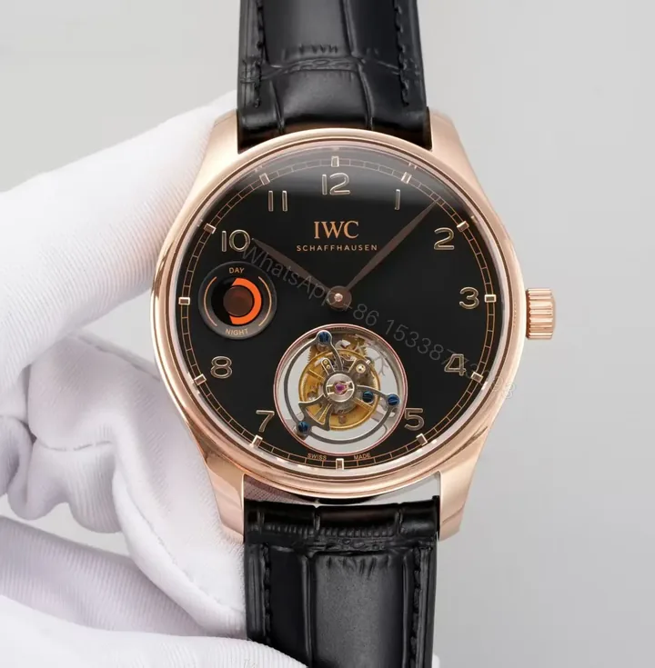 View 1 of IWC Black Tourbillon Watch Rose Gold Black Leather Strap Ultimate 42MM IWC-TOUR-BLK-RG42