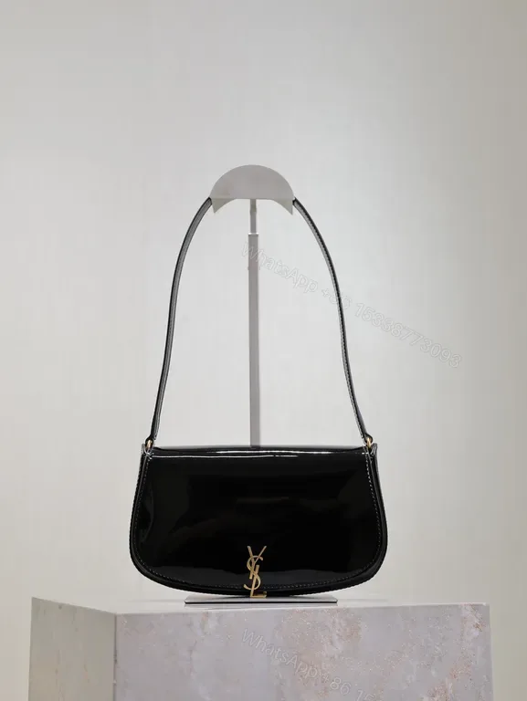 View 1 of Glossy Black Patent Crossbody Bag with YSL Hardware - Compact Luxury