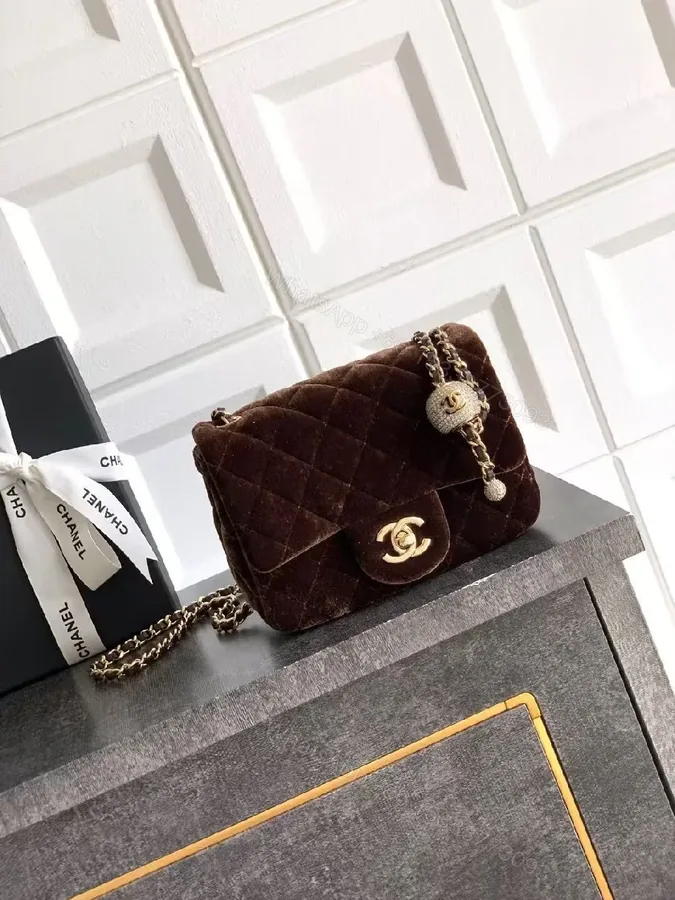 View 1 of Chic Velvet Quilted Crossbody Bag with Gold Hardware