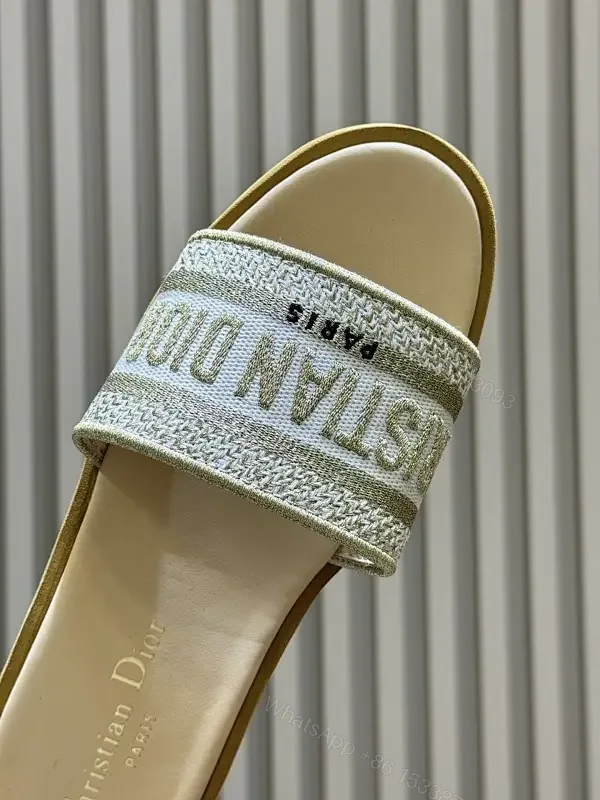 View 1 of Textured Dior-Inspired Knit Slide with Logo Strap
