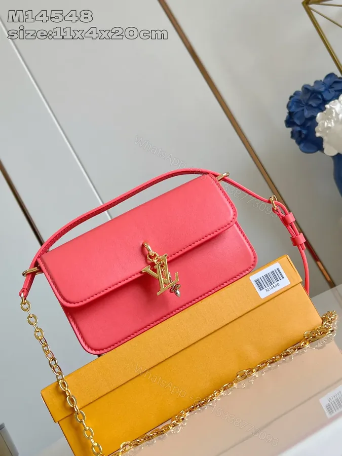 View 1 of Pink Faux Leather Crossbody, Gold-Hardware, Color-Block Chic, Compact Everyday Bag