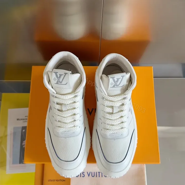 View 1 of White LV-Detail High-Top Trainers: Luxury Streetwear Sneakers