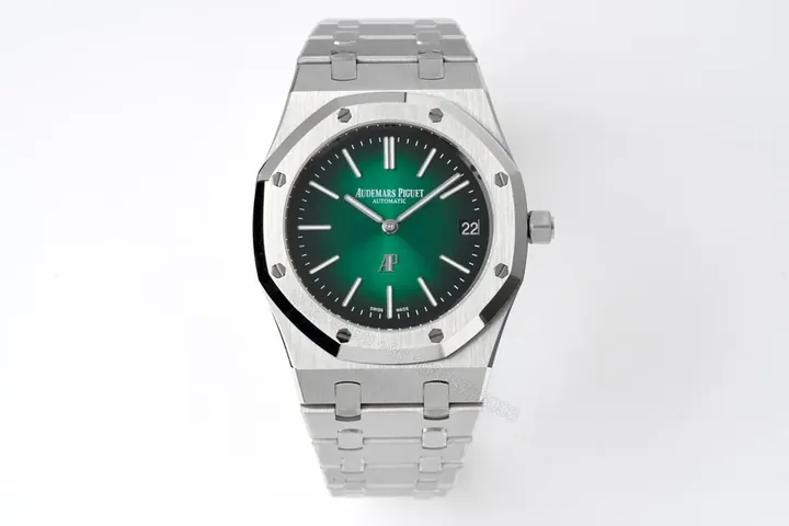 View 1 of KZ Factory Audemars Piguet Royal Oak 15202 Stainless Steel Watch with Green Dial and Petite Tapisserie Pattern