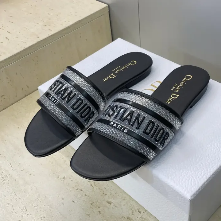 View 1 of Bold Black Synthetic Slide + Braided Strap Luxe + DIOR-inspired Comfort Slides
