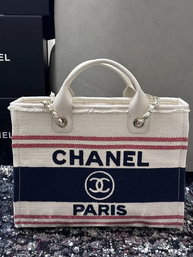View 1 of Chanel-Inspired Striped Textured Tote: Everyday Luxe