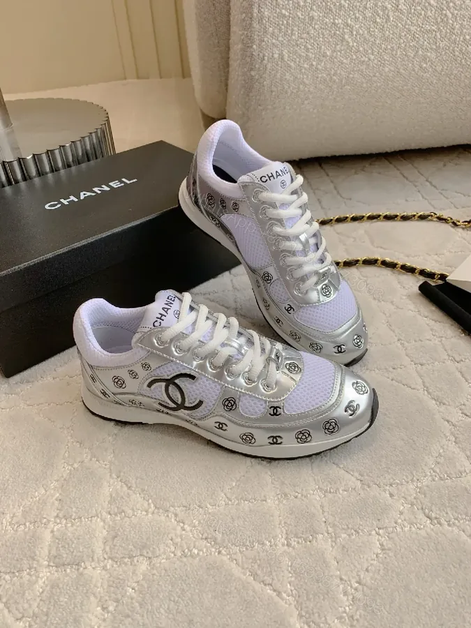 View 1 of Metallic Motion Mesh Sneakers: Modern Luxe Streetwear
