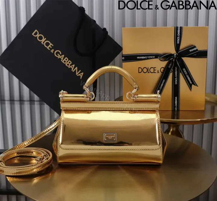 View 1 of Gleaming Gold Satchel â€” Premium Calfskin, Gold-Tone Hardware, Crossbody Ready, Dolce & Gabbana Bag
