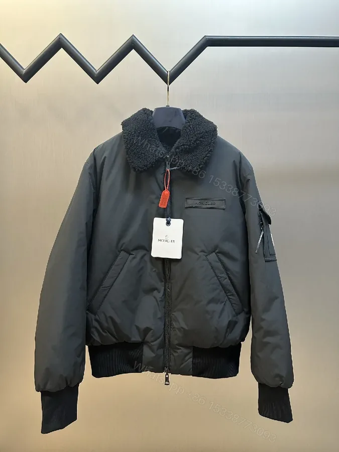 View 1 of Black + Shearling + Bomber + Plush Collar Warmth + Jacket