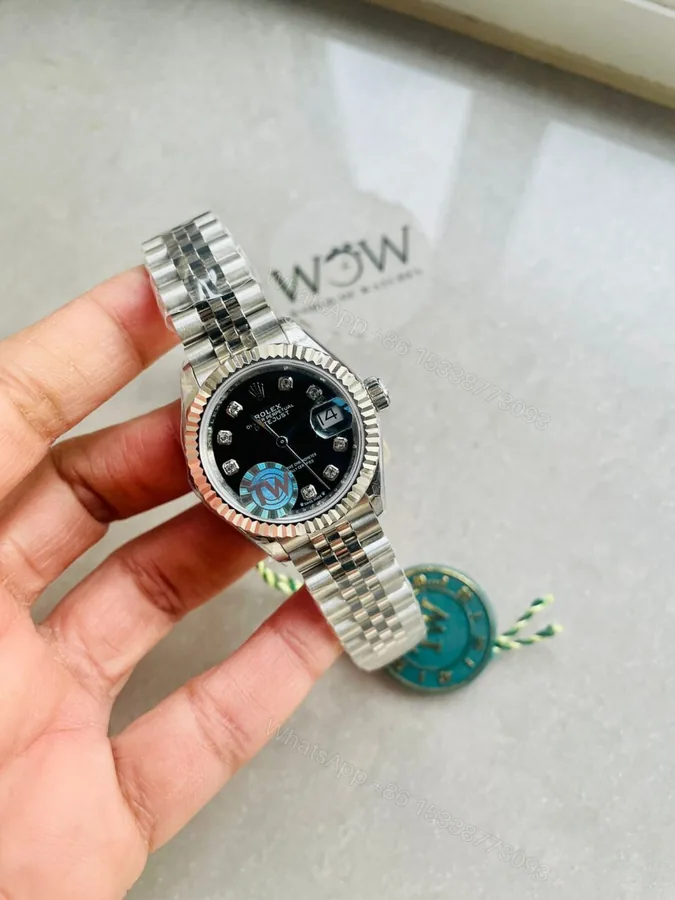 View 1 of Rolex Datejust 28mm 904L SS Black Dial Diamond markers
