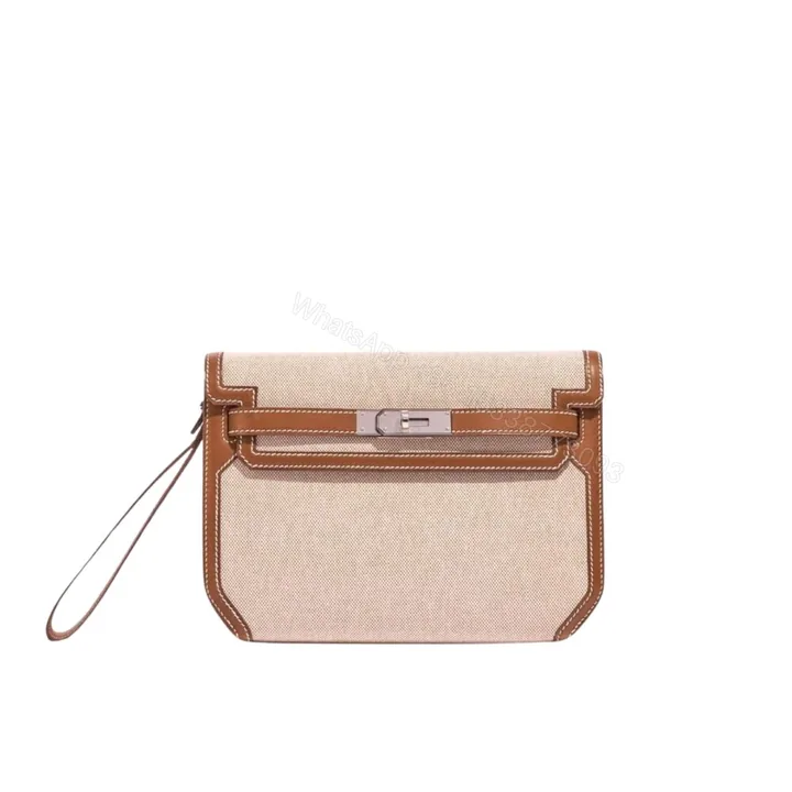 View 1 of Hermes Kelly Dépêches Pouch Toile Barenia Fauve 26Cm