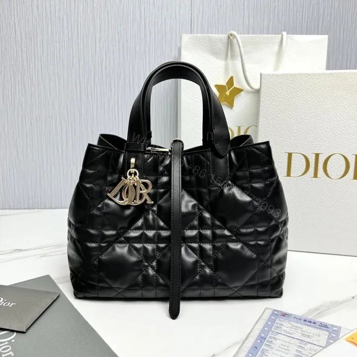 View 1 of Chic Quilted Satchel with Gold Dior Charm - Luxury Bag