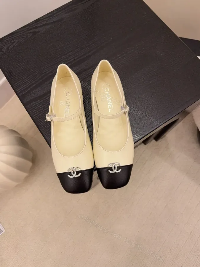 View 1 of Two-Tone Mary Jane Flats with Logo Hardware, Elegant Everyday Footwear