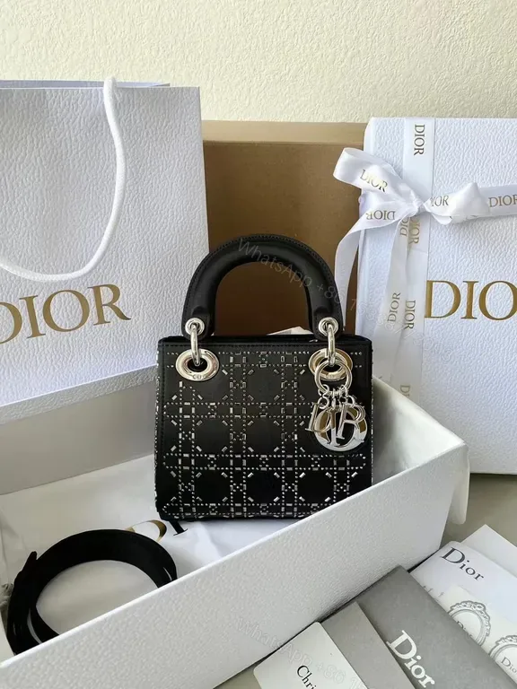 View 1 of Compact Dior-Pattern Mini Bag: Luxe Charms, Silvery Hardware