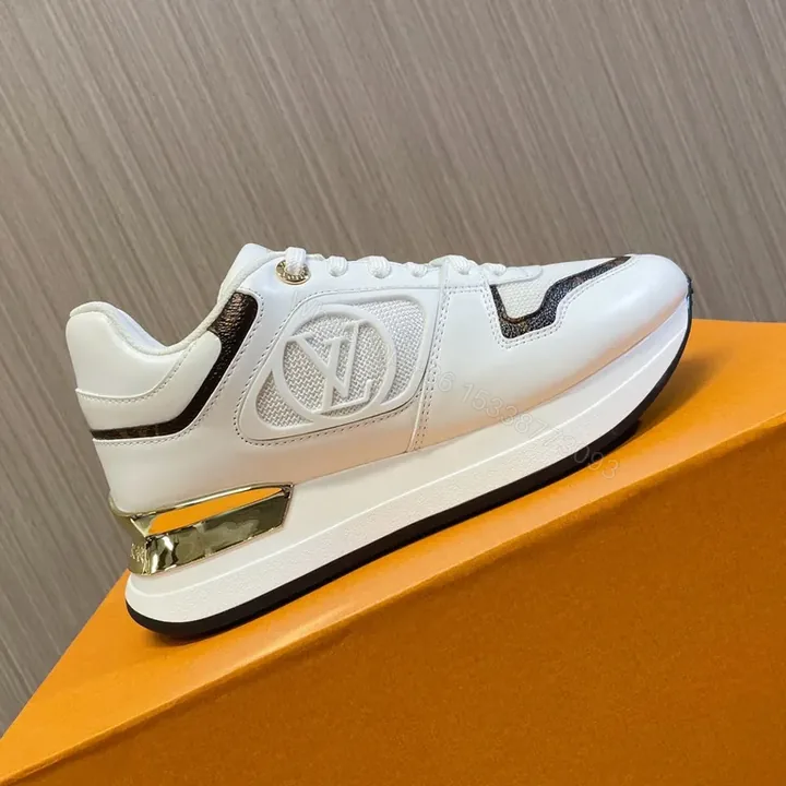 View 1 of White Leather Chunky-Detail Sneaker with LV Motif - Modern Luxury Sneaker