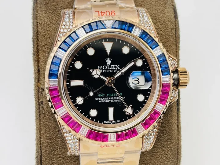 View 1 of C+ Factory Clean Factory Rolex GMT II Custom Diamond Gold Watch