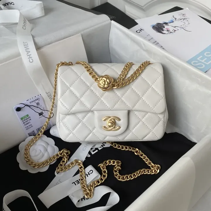 View 1 of White Quilted Flap Bag with Gold Chain â€“ Luxe Everyday Accessory