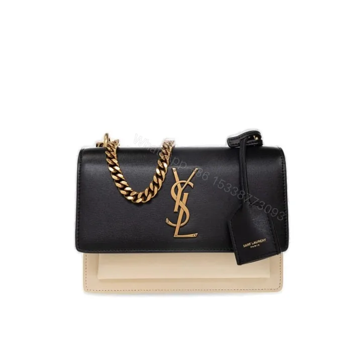 View 1 of Saint Laurent Sunset Medium Chain Bag In Smooth Black And Beige 22Cm 442906D42EW1089