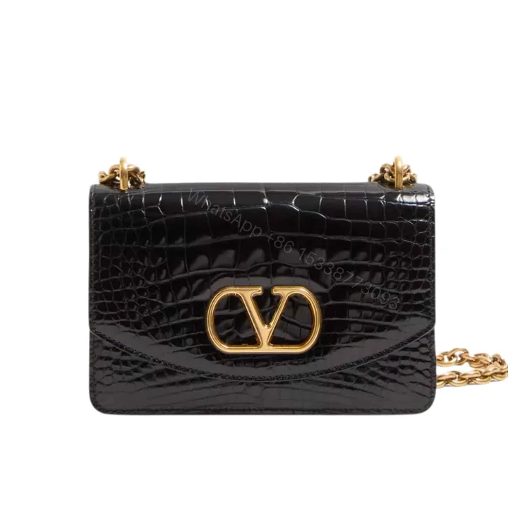 View 1 of VALENTINO GARAVANI VAIN SMALL SHOULDER BAG IN CROCODILE BLACK 19CM 6W0B0R17TVG 0NO