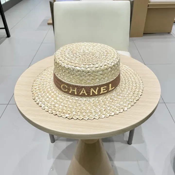 View 1 of Light Straw Hat with Brand Band, Woven, Luxe Sun Hat
