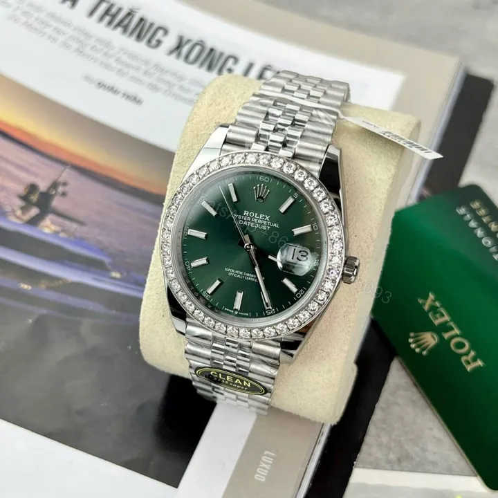 View 1 of Datejust 41mm Custom Green Dial Moissanite Diamonds Super Clone