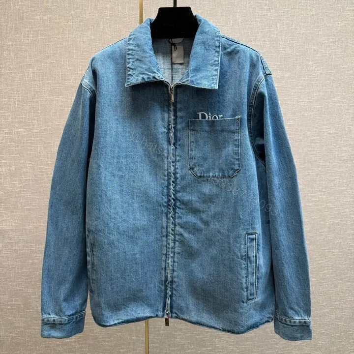 View 1 of Medium Denim Zip-Up Jacket - Subtle Logo, Modern Texture