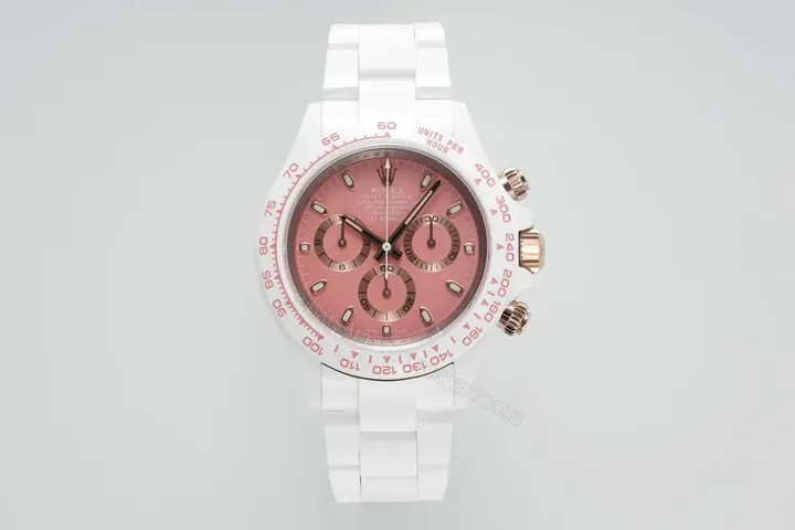 View 1 of Premium Rolex Daytona Pink Ceramic replica 40MM White Ceramic Bracelet Edition RG-DAYTONA-PINK-CERAMIC-WHITE-BRACELET-40