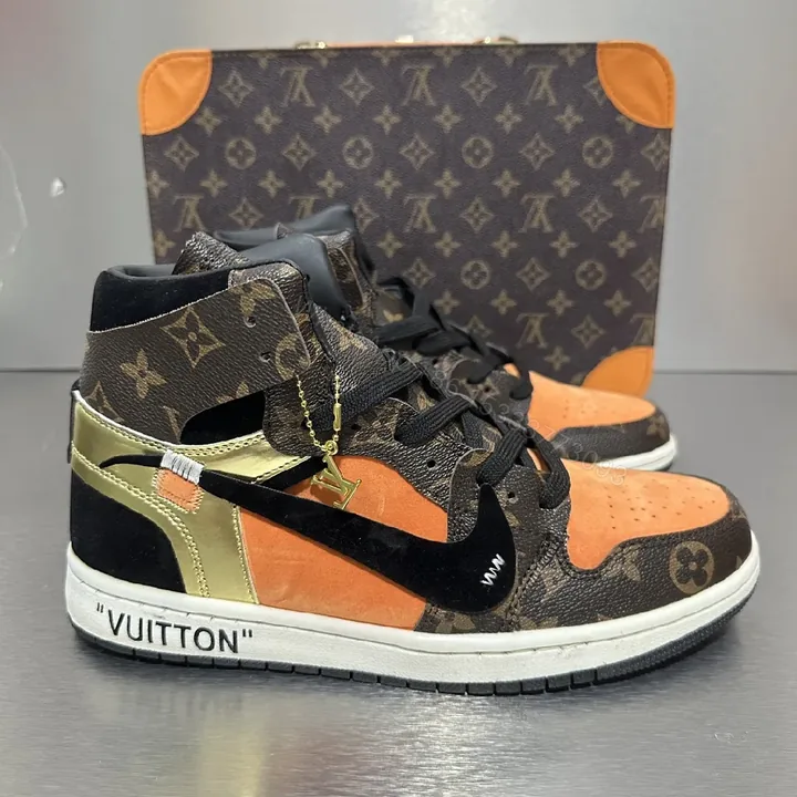 View 1 of Bold Contrast Luxe High-Top Sneakers with Monogram Accents