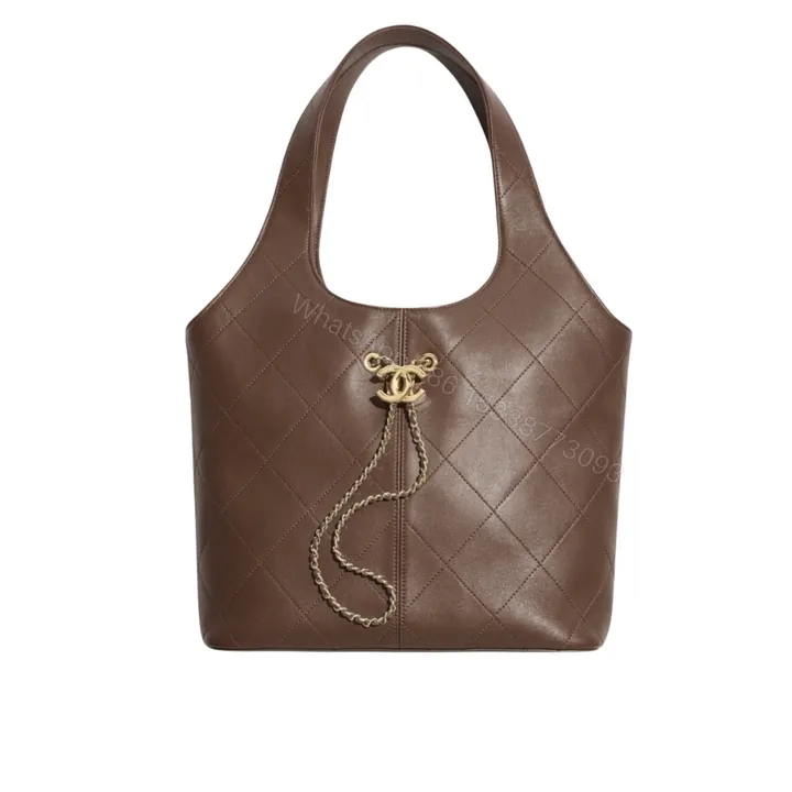 View 1 of Chanel Large Shopping Bag Gold Tone Hardware Brown 32Cm