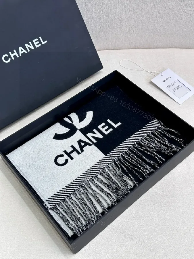View 1 of Black-White Luxe Throw Scarf: Bold Contrast Weave, Fringe Edge