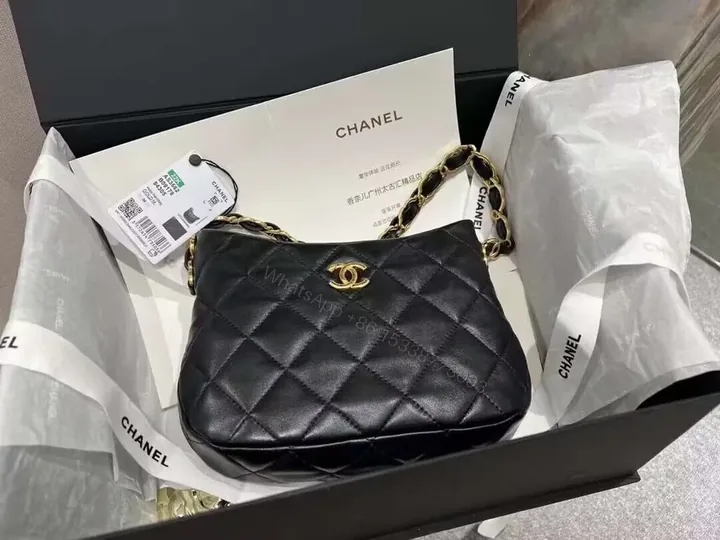 View 1 of Quilted Black Leather Shoulder Bag â€” Luxe CC Hardware