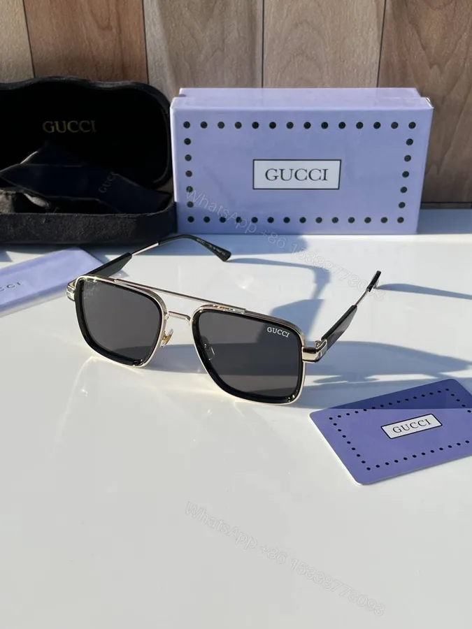 View 1 of First Copy Gucci Navigator Sunglasses Silver Frame Grey Lens