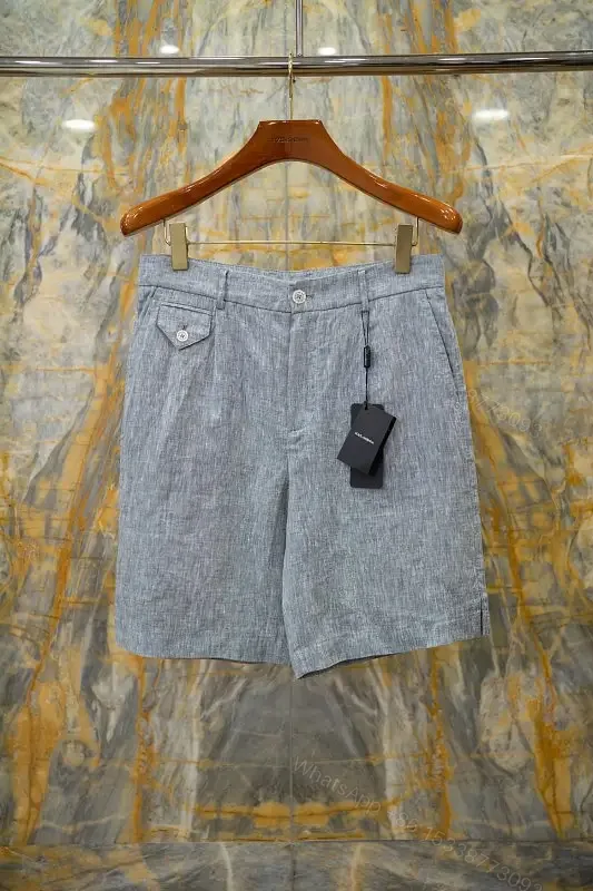 View 1 of light blue linen-blend shorts with front pockets for smart-casual wear