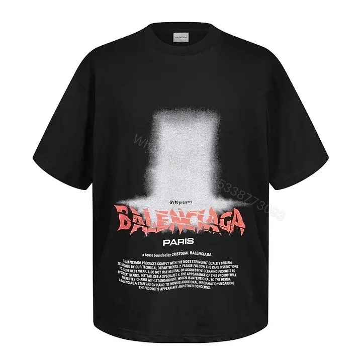 View 1 of Black Cotton Oversized Graphic Tee Balenciaga-inspired Logo Short Sleeve T-shirt