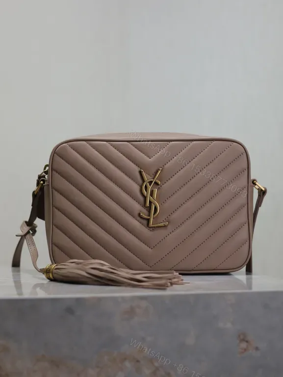 View 1 of Chic Quilted Crossbody with Gold YSL Monogram, Leather