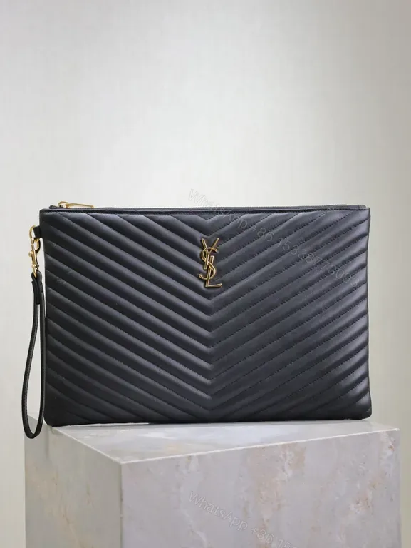 View 1 of Chic Quilted Clutch â€“ Leather, Luxury Style, YSL-Inspired