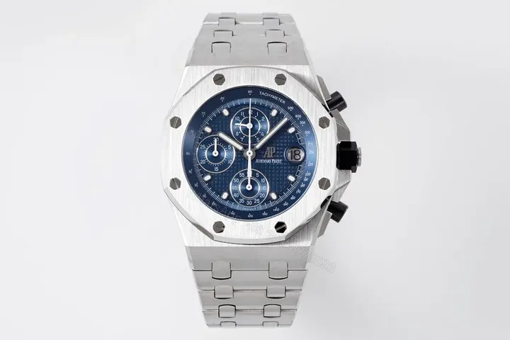 View 1 of JF Factory Audemars Piguet Royal Oak Offshore Stainless Steel Bracelet Watch with Blue Dial and 4404 Chronograph Movement