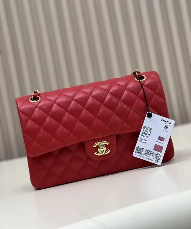View 1 of Red Quilted Luxe Shoulder Bag with Gold Hardware