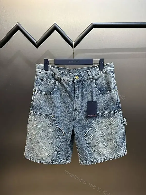 View 1 of Blue Denim Jeans Short - Louis Vuitton Embroidered Style Key Feature