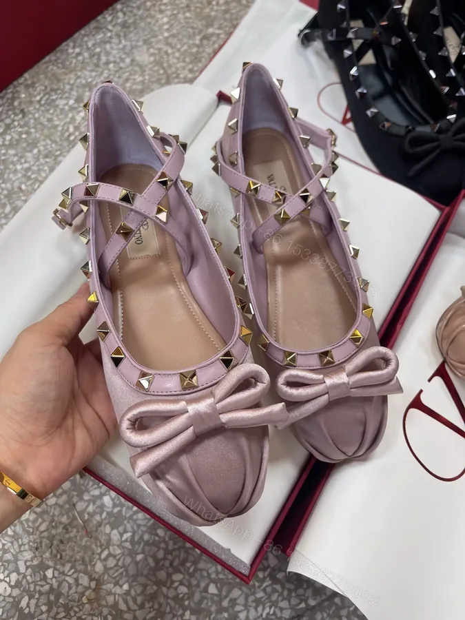 View 1 of Valentino Women Pink Satin Studded Flats