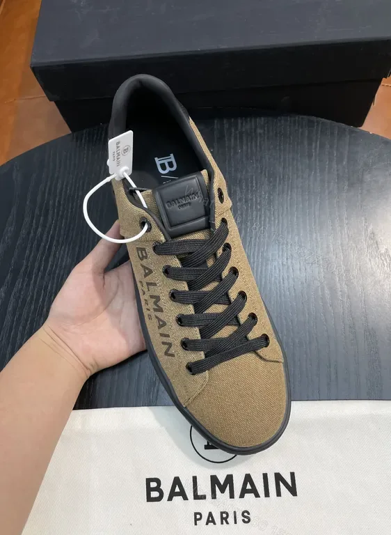 View 1 of Olive Canvas Balmain Sneakers: Luxe Low-Profile Comfort