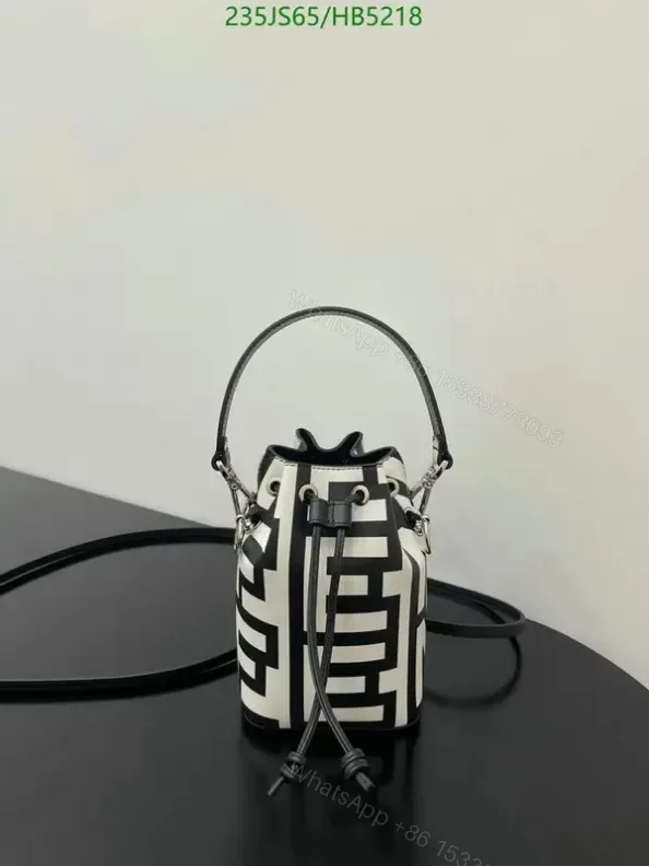 View 1 of Fendi Mon Tresor Mini Bucket Bag Knockoff Black and White – Stylish Leather Bucket