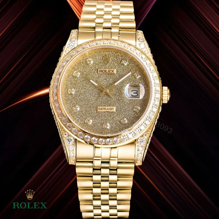 View 1 of Rolex Datejust Gold Diamond Replica 41MM Premium Full Pavé Bracelet RG-ROLEX-DATEJUST-GOLD-DIAMOND-41