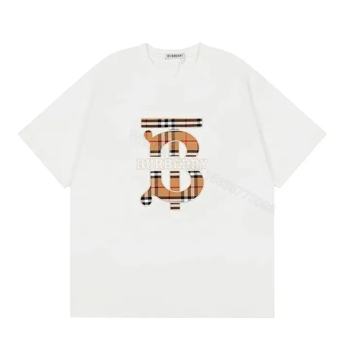 View 1 of White Plaid Logo Graphic Tee, Premium Cotton, Casual Luxe
