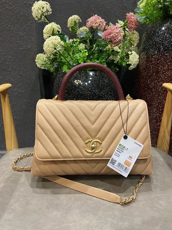 View 1 of Chic Quilted Midi Satchel - Gold Logo Hardware Bag