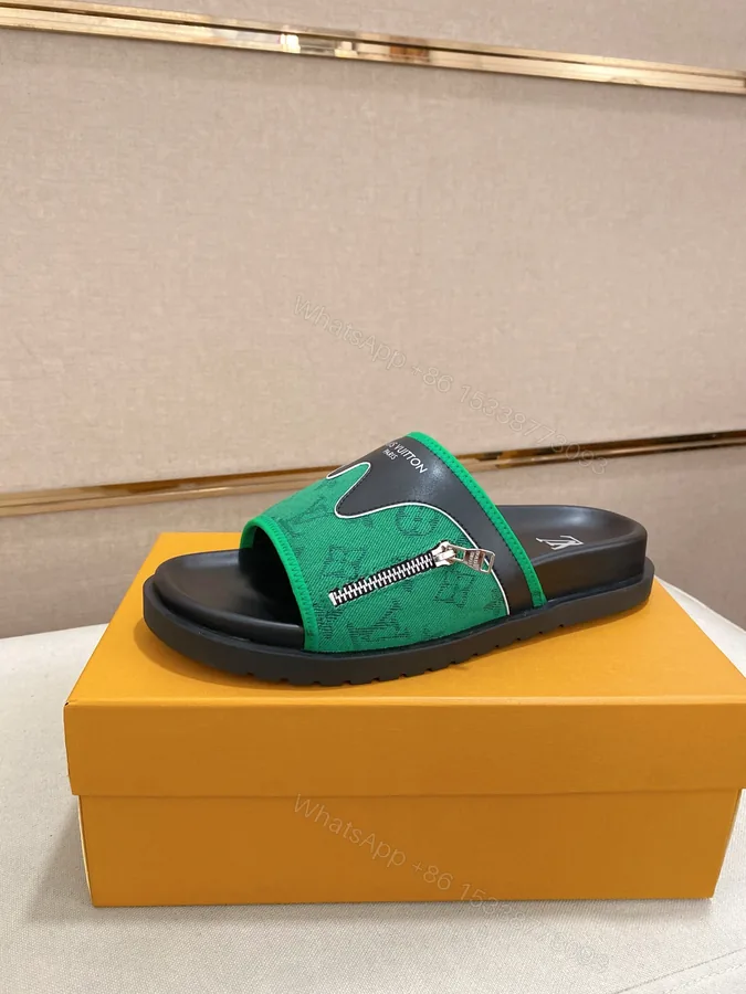 View 1 of LV 高仿 男款 Monogram拖鞋 綠色拉鍊設計潮流休閒款