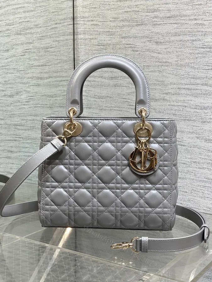 View 1 of Dior Medium Lady in Grey Gold Hardware